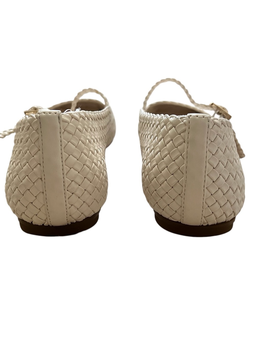 Vince Camuto White Gold Woven Mary Jane Flats with Braided Strap Size 8 - Picture 2 of 4